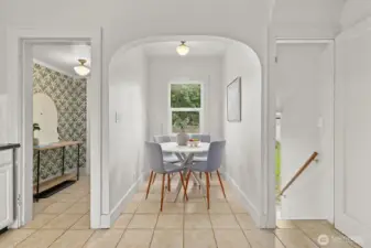 Spacious kitchen with classic breakfast nook.