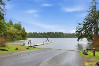 Boat launch, slide & swim platform at Clear Lake.
