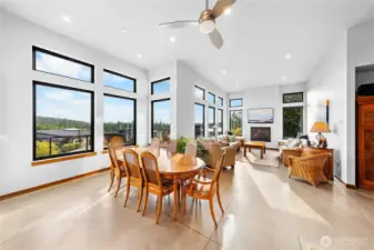 Spacious dining room area with lots of light.