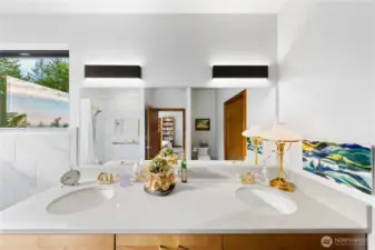 Owner's suite bathroom boasts double sinks.