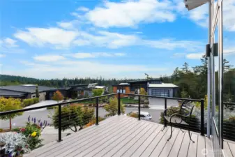 View deck has stunning views of the mountain ranges and out to the waters as well as the surrounding forestlands.
