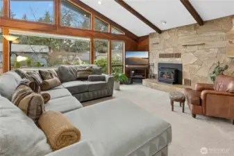 Wall of windows and vaulted ceilings