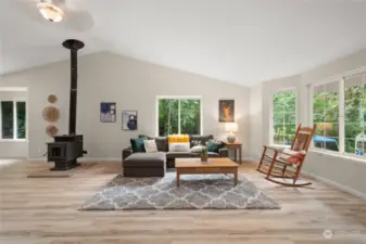 Wood stove and Vaulted Ceiling