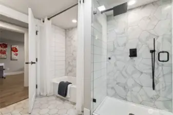 Lower level bathroom includes separate tub and step-in shower!
