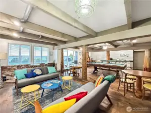 Another view of the community space. The door leads to the outdoor pool and more great views of the bay and Boulivard Park.