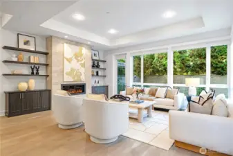 Gas fire place and built in shelves