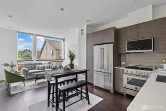 Bright open kitchen/living room.