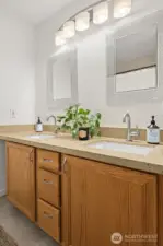 Double Sink Vanity with Quartz Counters
