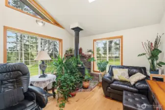 A Great Woodstove is behind the Plants.