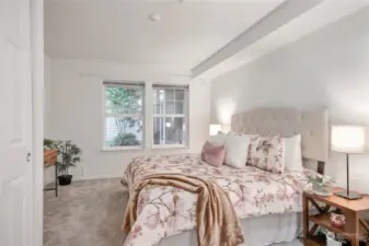 Bedroom overlooks the covered patio.