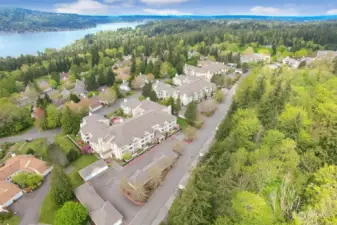 Rainier Bldg is 2nd bldg from left. Providence Point sits just up the hill from beautiful Lake Sammamish.