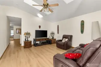 Family Room with Vaulted Ceiling open to Kitchen and eating area