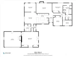 Main home floor plan with open living, dining, and kitchen layout