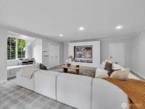 Spacious bonus room with built-ins and flexible living space