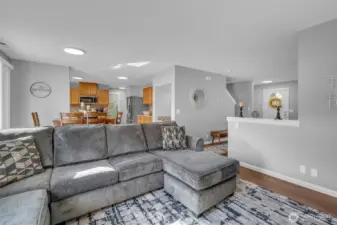 Family room with half wall privacy.