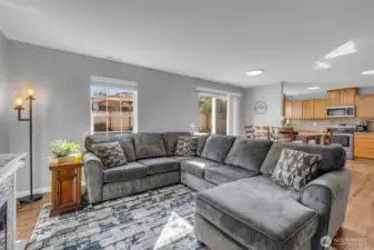 Family room into dining and kitchen area.