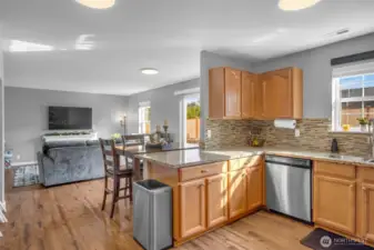 Half wall kitchen so you can converse with guests.