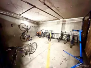 Secure Bike storage in garage, 3rd level.