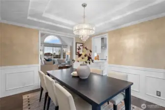 The moldings and boxed ceilings are missing in some of today's new construction. This dining room is a WOW.
