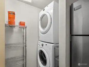 Full size stackable washer and dryer.