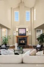 Soaring ceilings in the main floor family room