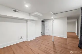 Basement rec room and storage area