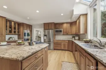 High end appliances including Wolf double ovens.