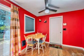 Dining area with door to the garage