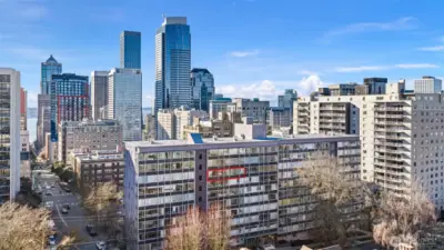 Sutton Place. Residence 808 highlighted—an 8th-floor perch with an open neighborhood outlook at the edge of downtown.