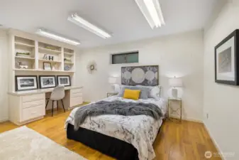 Bedroom in the Lower Level is large and has a built in desk.