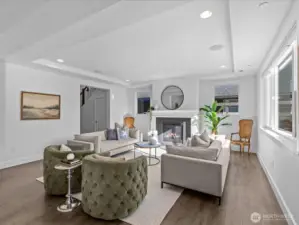 Gracious family room offers plenty of space to gather family and friends