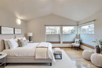 Primary bedroom, virtually staged