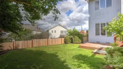 Fully-fenced yard with space for garden.