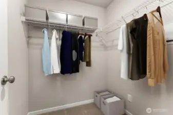 Primary Walk in Closet. Photos not of actual home. This is the same plan virtually staged. Plan, Colors, and options package may vary on actual home.