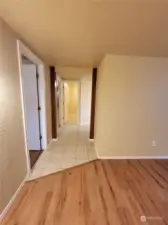 Hallway to bedrooms, Kitchen and Bathroom