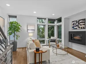 living room with gas fireplace