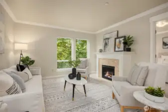 An electric fireplace is operate by remote control.