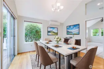 A view of the dining area with virtual staging.
