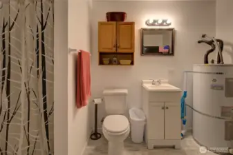 ADU has a bathroom with step in shower.
