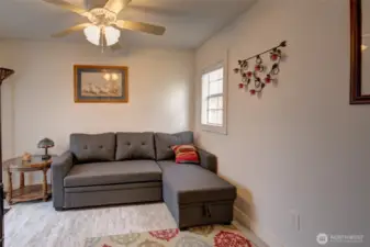 Cute, studio living space inside the ADU.