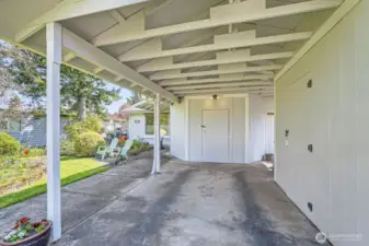Lots of storage in the carport and planting workspace as well
