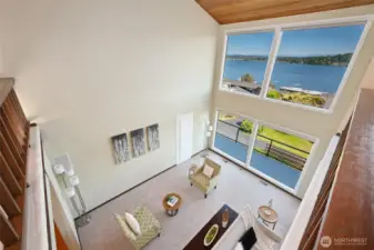 Panoramic lake, mountain, and territorial views from all three levels.