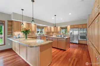 The kitchen is complete with stainless appliances, granite counter tops, a bar sink, and tiffany downlights