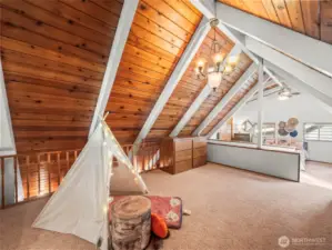 This loft space is so versatile and the perfect place for sleeping bags a plenty!