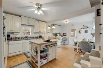 Updated cabinetry, spacious kitchen with room for a dining table.