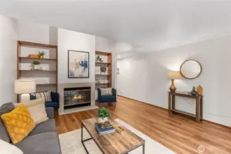 Warm wood burning fireplace