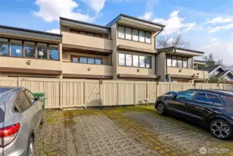 Back gate and parking spots for easy entry