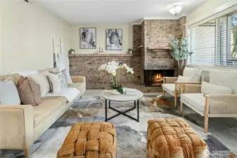 Wood burning fireplace in the living room