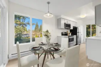 Virtually staged dining space.