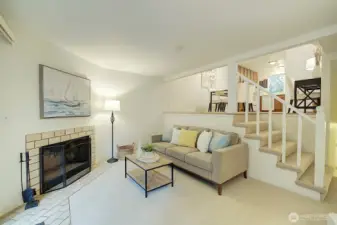 Cozy fireplace in spacious living room